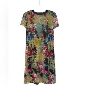 PS Fashion Green Blue PInk Printed Short Sleeve Shift Dres Size Small Medium